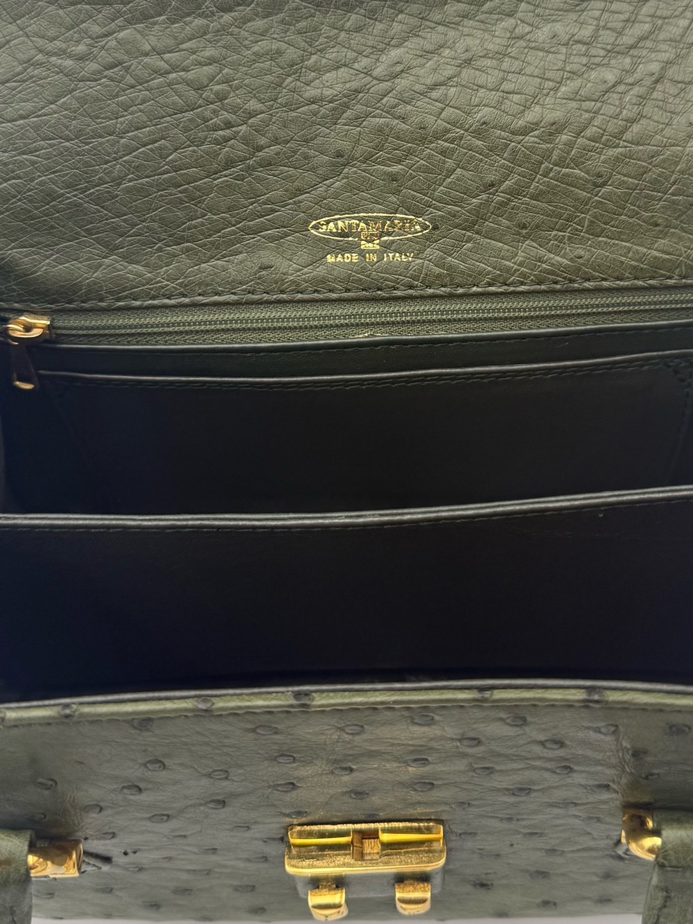 🇮🇹SANTAMARIA MILANO • Green Exotic Genuine OSTRICH 23 Bag • Made in ITALY - Picture 14 of 16